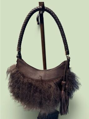 Frosting by Mary Norton Women's Dark Brown Faux Fur Accent Hobo Bag